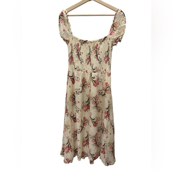 EUC REFORMATION Leila Ivory Pink Floral Smocked Bodice Slit Midi Dress - Picture 4 of 12